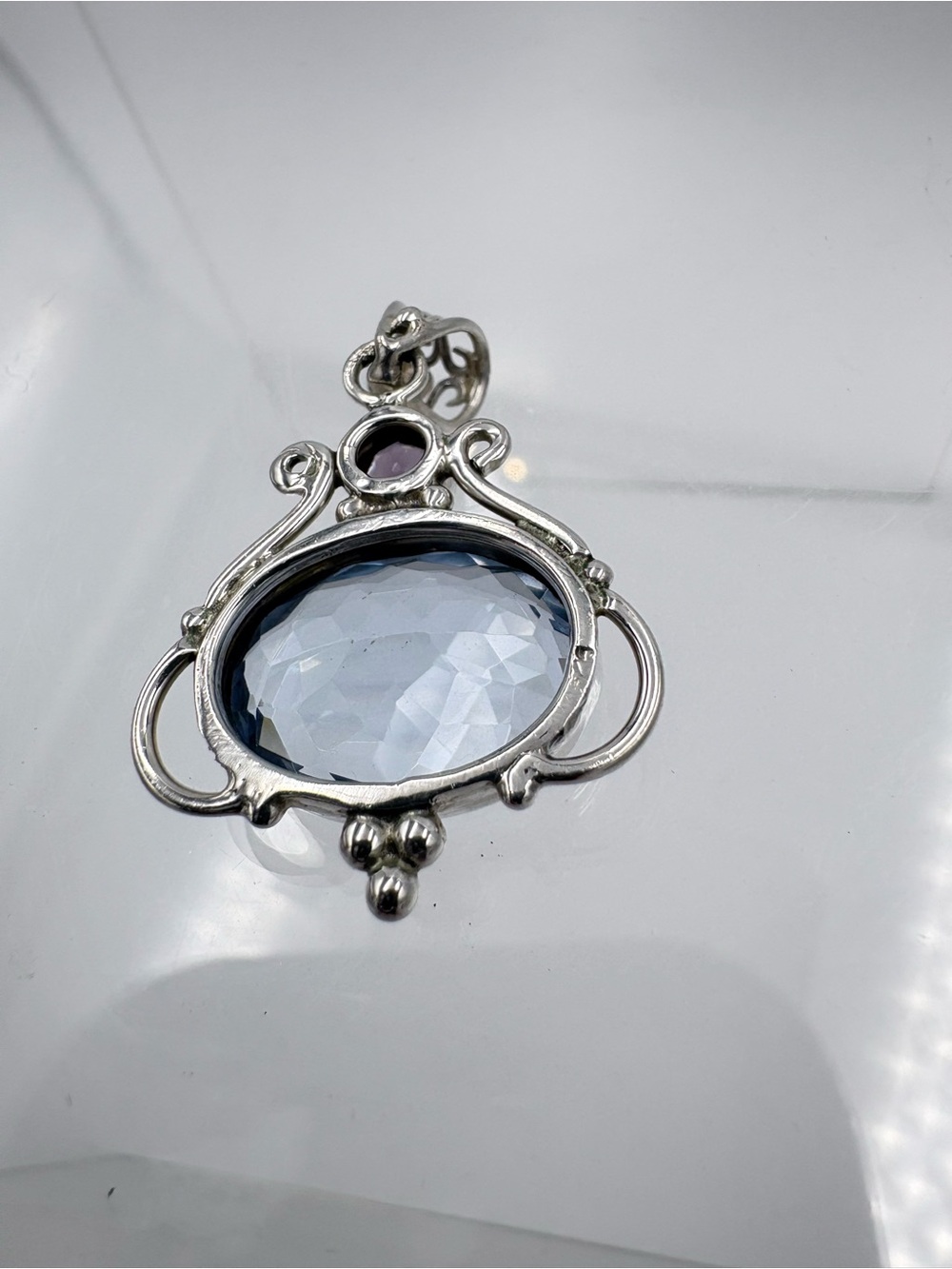 Elegant 925 Silver 10 CT Faceted Aquamarine & Amethyst Pendant - (Pendant Only) - Picture 15 of 16